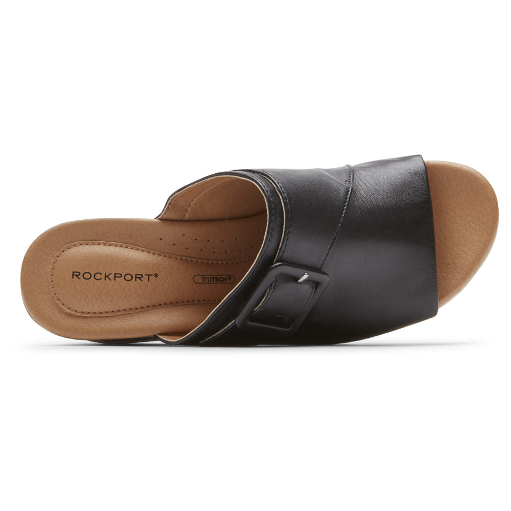 Rockport Womens Slides Black - Lyla Buckle - UK 734-ANCYHU